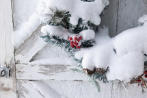 snow on a Christmas wreath 