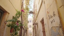 Ancient narrow streets of Crete on a summer day, Greece
