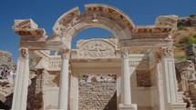 Tourists visiting ancient city Ephesus, Anatolia in Selcuk, Turkey. 