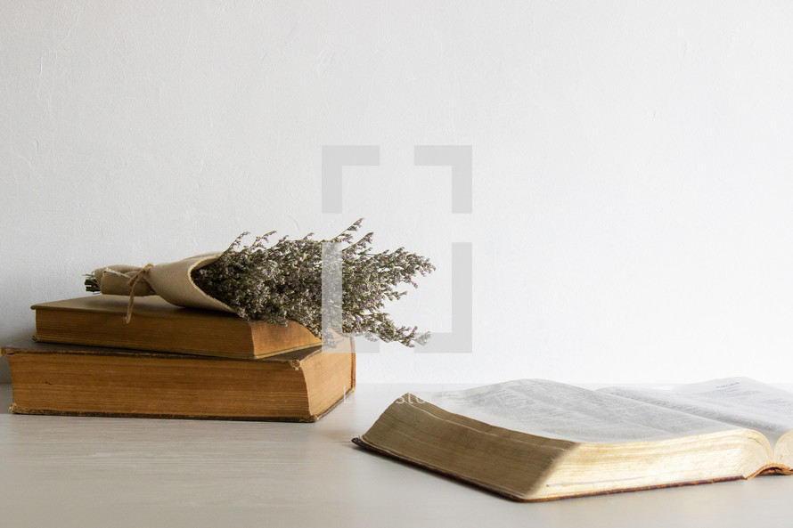 dried lavender and open Bible 