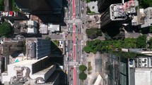 Aerial image made with drone on Avenida Paulista, commercial center of the city of São Paulo.
