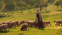 Illustration of Psalm 23. Jesus the Good Shepherd with a flock of sheep.