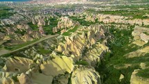 Drone Aerial View of Pigeon Valley in Cappadocia Turkey.
