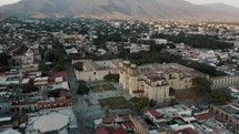 Panoramic View Of Cityscape And Templo de Santo Domingo de Guzmán In Oaxaca, Mexico. Aerial Drone Shot