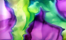 abstract watercolor washes in purple, green and blue, created with AI input