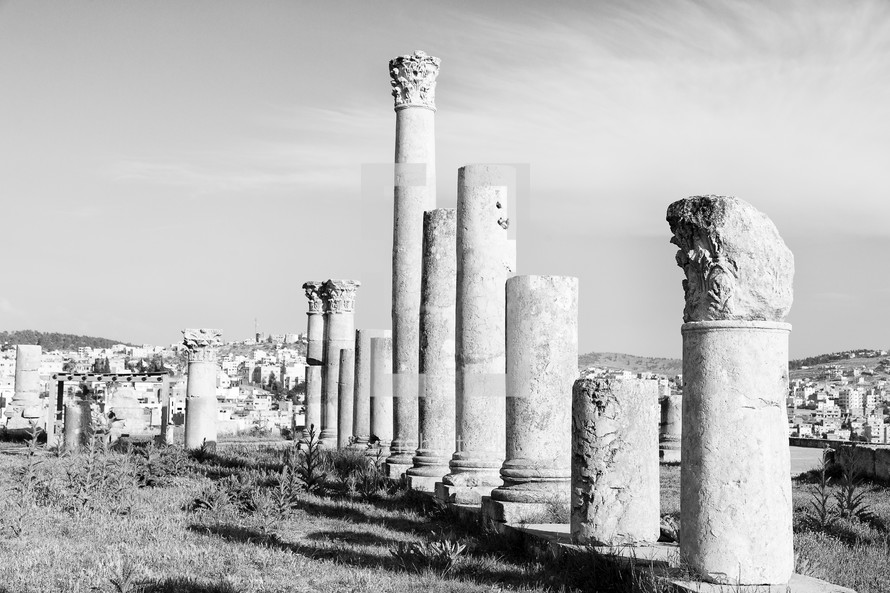 columns at a ruins site 