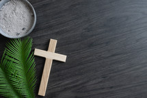 Border of cross, bowl of ashes and palm leaves