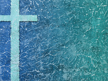 rough edge cross on gesso canvas texture rich blue to turquoise green