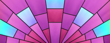 stained glass graphic art radiating pattern in pink, red-violet and blue