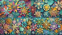 colorful cut paper snowflakes - whimsical repeat pattern in four quadrants
