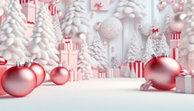 Christmas white background with pink balls