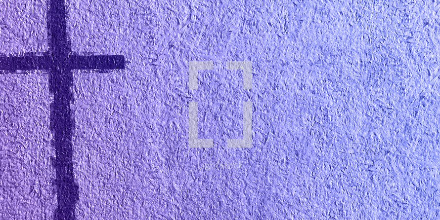 Purple cross on the left of textured background