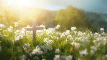 Easter meadow with crucifix and flower