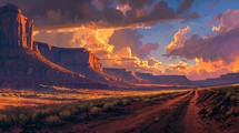 The Sunset Over a Red Canyon 