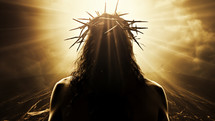 Christ with thorns crown silhouette under the celestial sky