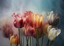 Tulips in a transparent diaphanous ethereal fog