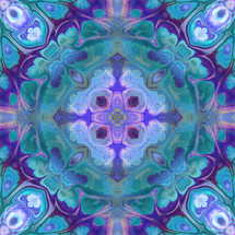 turquoise, purple, white, medallion kaleidoscope with cross shape center