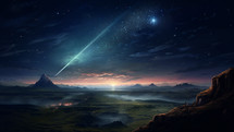 Comet stars in the sky over a night panorama