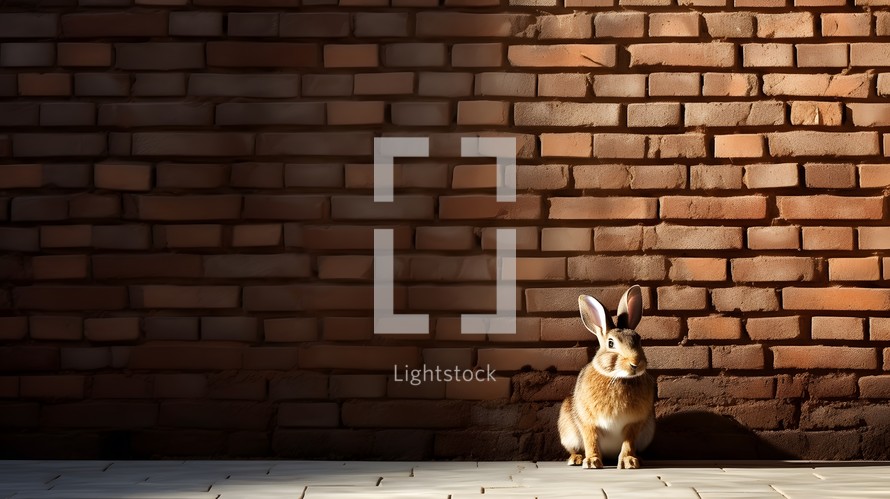 Easter Rabbit in Front of a City Brick Wall 