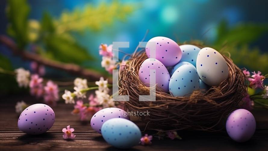 Colorful Easter Eggs and a Nest