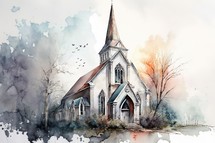 Church Watercolor Art Illustration