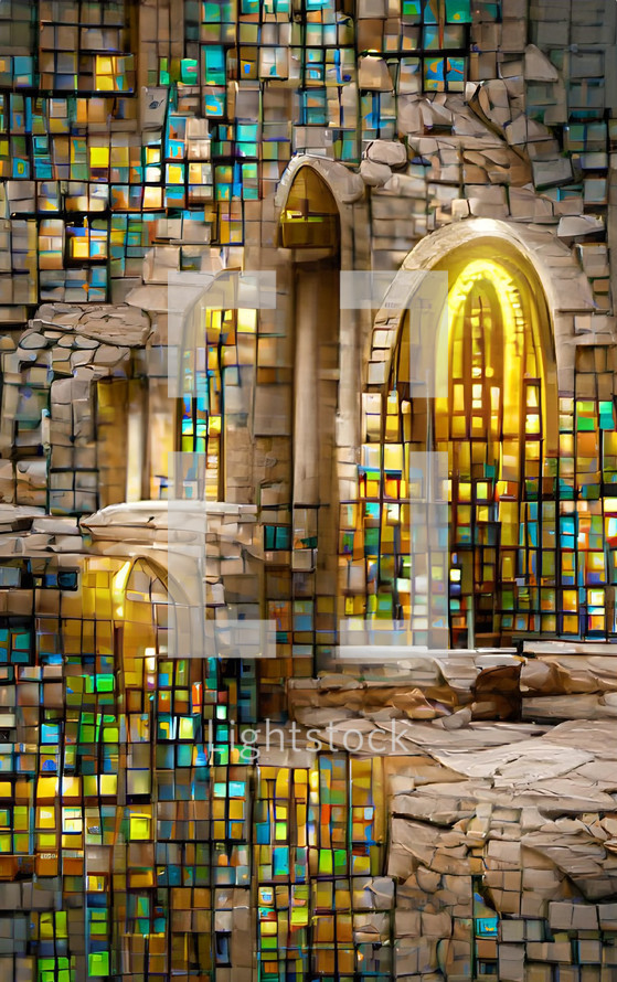church - stained glass, mosaic, arches, stone