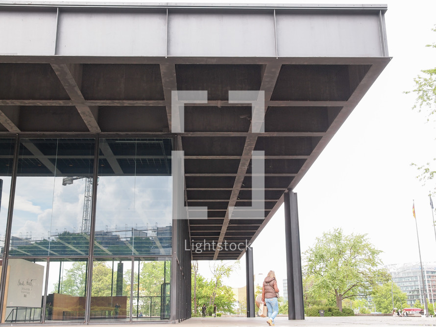 BERLIN, GERMANY - MAY 09, 2014: The Neue Nationalgalerie art gallery is a masterpiece of modern architecture designed by Mies Van Der Rohe in 1968 as part of the Kulturforum