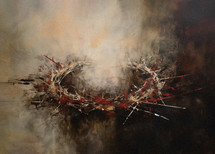 Abstract painting of a crown of thorns with open background
