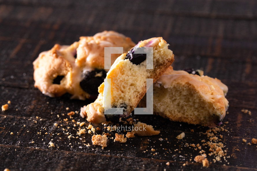 Lemon and Blueberries Scones on a Wooden Table