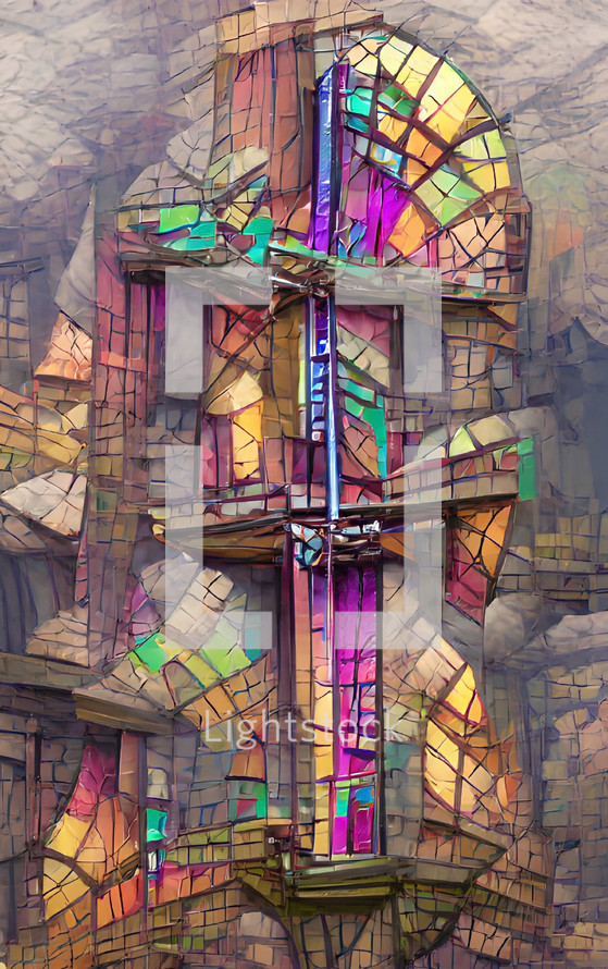 abstract cross digital art , created with AI input and further editing