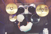 drummer playing his drum set 