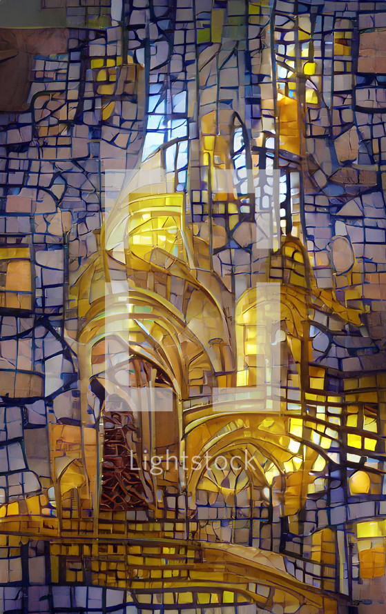 mosiac style stained glass cathedral wall and windows abstract art