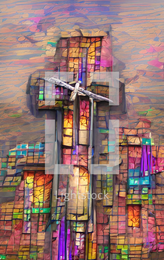 dimensional cross wall graphic artwork, created with AI input and further editing
