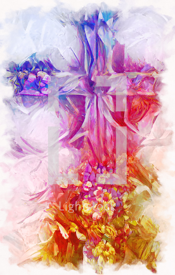 Painted floral cross - combo of my cross artwork, AI input and further editing