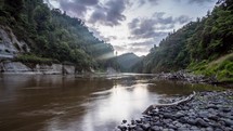 Calm evening on Whanganui river side in New Zealand wild nature Time-lapse
