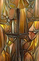 cross abstract in gold and brown - artwork, created with AI input and further editing