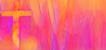 cross on intense colors - orange pink purple - with copy space for worship slide and other purposes