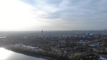 Drone Aerial shot of Galati City, Romania with Danube River near the City
