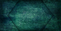 rough, grunge texture background in dark blue and green with hexagon shaped section