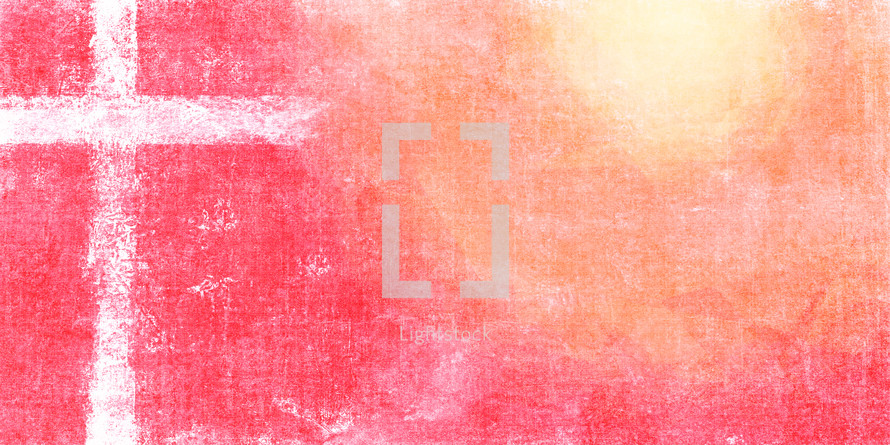 painted white cross on red orange yellow textured sun background