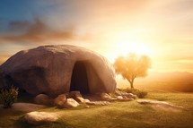 Empty Tomb with Early Morning Sunrise Background