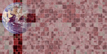 bubble-like earth sphere over red tile cross in old tile mosaic