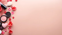 background for valentine's day with pink cosmetics