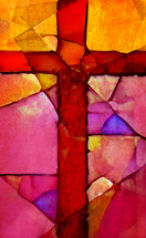 cross orange red pink roughly textured painting - combo of my cross artwork, AI input and further editing