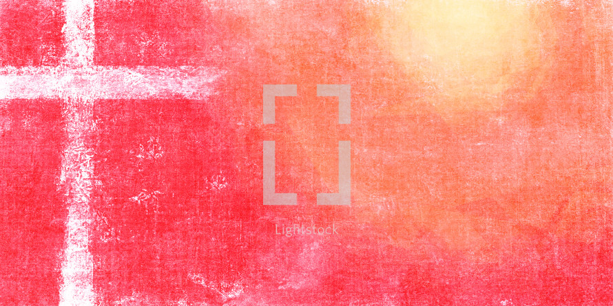 white cross on light yellow to peach pink textured sun background