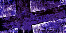 Painting / silkscreen style textured cross art in purple