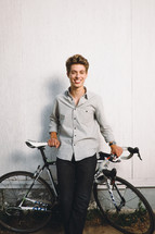 young man, boy, man, standing, bicycle, bike, college 