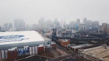 A fly through of Downtown Detroit on a cloudy day.