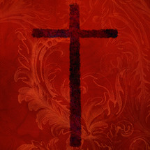 rough dark cross on red orange leafy texture square