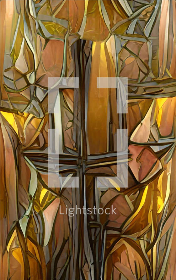 cross abstract in gold and brown - artwork, created with AI input and further editing